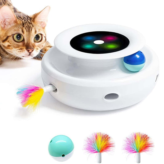 2 in 1 Interactive Automatic Cat Toy with Feather Ball 5 Modes Electronic Cat Toys Set