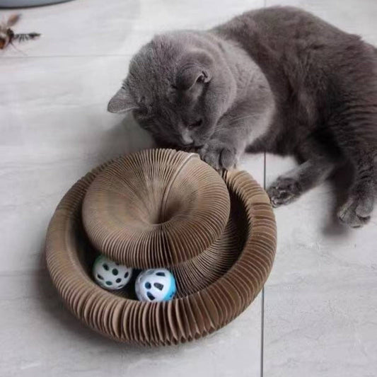 Foldable Magic Cat Scratching Board Toy with a Bell Ball