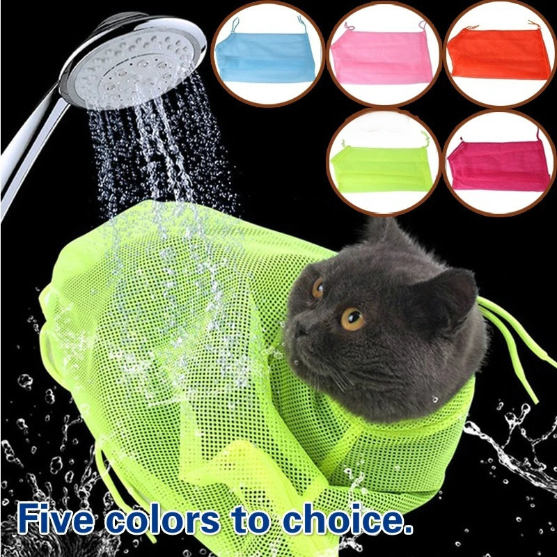 Multifunctional Mesh Cat Bath Bag Adjustable Breathable Cat Restraint Bags for Cleaning Nail Trimming