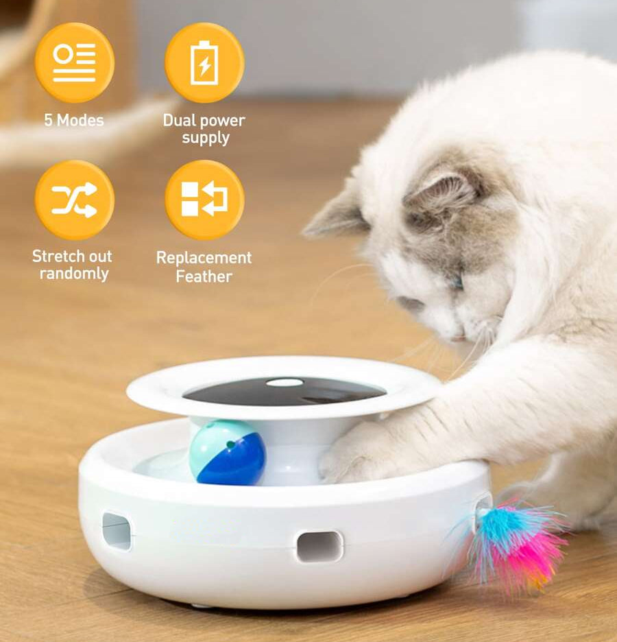 Interactive Automatic Cat Toy with Feather Ball 5 Modes Electronic Cat Toys Set