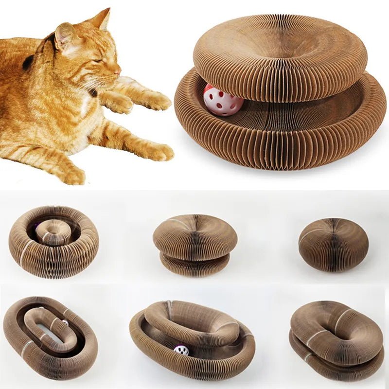 Foldable Magic Cat Scratching Board Toy with a Bell Ball