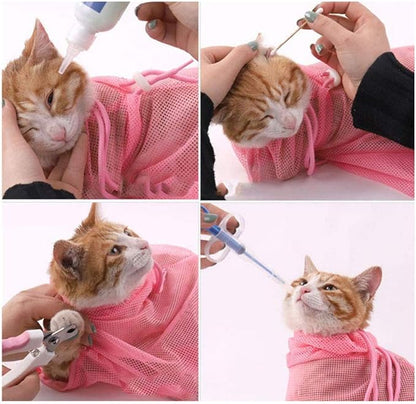 Multifunctional Mesh Cat Bath Bag for Cleaning Nail Trimming